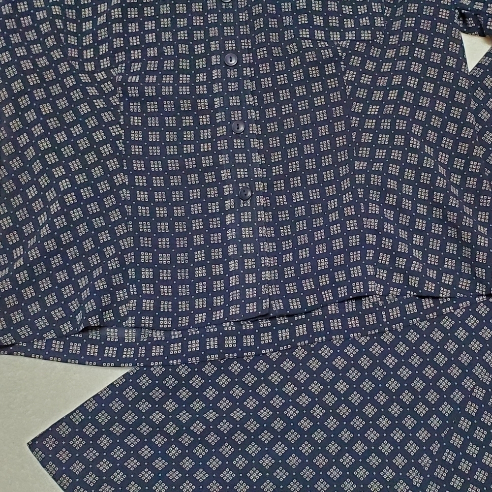 VINTAGE 90s Pendleton Navy Blue Square Print Cropped Blouse Flared Skirt Set 6 - Picture 7 of 16